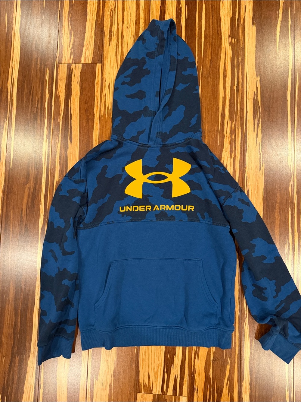 Under Armour Boys' Navy Camo Hoodie with Yellow Logo
